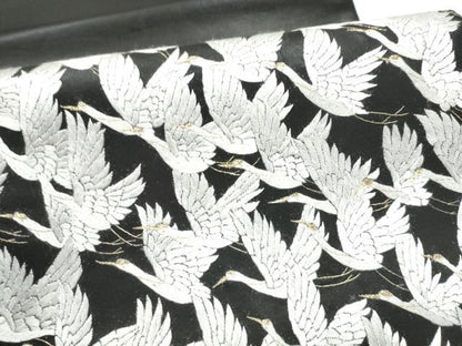 平和屋着物●太鼓柄袋帯　総刺繍　千羽鶴　黒地　金糸　正絹　逸品　CABI9161hy