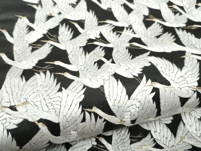 平和屋着物●太鼓柄袋帯　総刺繍　千羽鶴　黒地　金糸　正絹　逸品　CABI9161hy