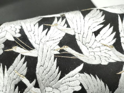 平和屋着物●太鼓柄袋帯　総刺繍　千羽鶴　黒地　金糸　正絹　逸品　CABI9161hy