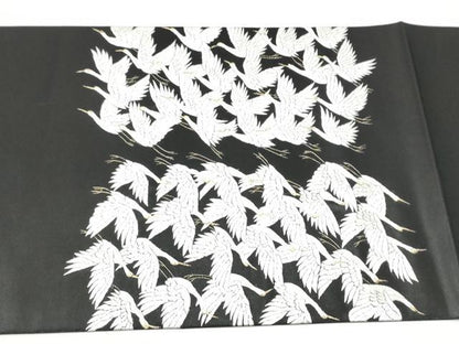 平和屋着物●太鼓柄袋帯　総刺繍　千羽鶴　黒地　金糸　正絹　逸品　CABI9161hy