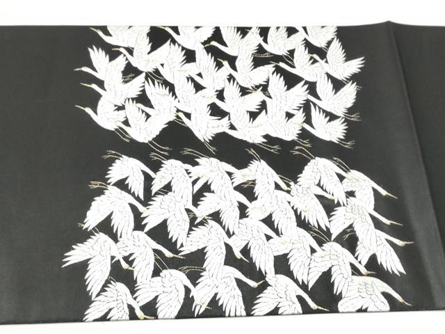 平和屋着物●太鼓柄袋帯　総刺繍　千羽鶴　黒地　金糸　正絹　逸品　CABI9161hy