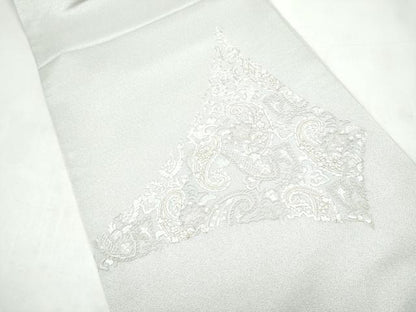 平和屋着物●太鼓柄袋帯　総刺繍　花唐草文　銀通し地　正絹　逸品　CABI9165hy