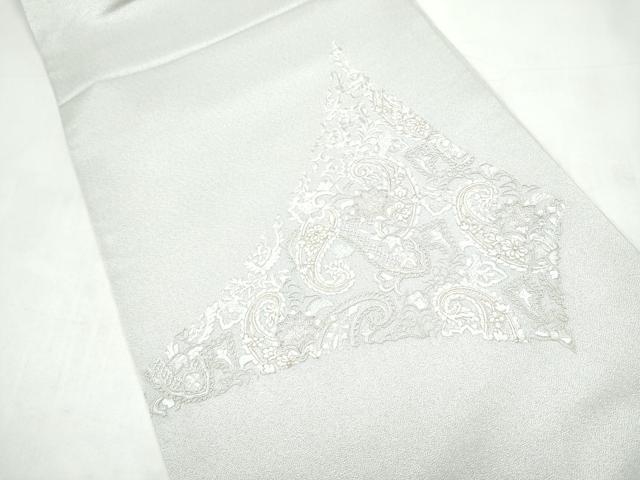 平和屋着物●太鼓柄袋帯　総刺繍　花唐草文　銀通し地　正絹　逸品　CABI9165hy