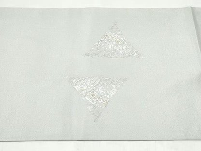 平和屋着物●太鼓柄袋帯　総刺繍　花唐草文　銀通し地　正絹　逸品　CABI9165hy