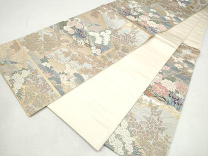 平和屋着物●六通柄袋帯　唐織　九百錦　花鳥春秋屏風文　金糸　正絹　逸品　CABI9176hy