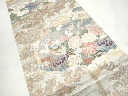 平和屋着物●六通柄袋帯　唐織　九百錦　花鳥春秋屏風文　金糸　正絹　逸品　CABI9176hy