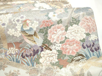 平和屋着物●六通柄袋帯　唐織　九百錦　花鳥春秋屏風文　金糸　正絹　逸品　CABI9176hy