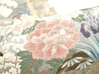 平和屋着物●六通柄袋帯　唐織　九百錦　花鳥春秋屏風文　金糸　正絹　逸品　CABI9176hy