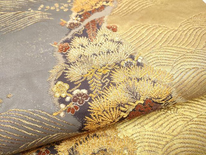 平和屋着物●西陣の名門　加納幸謹製　六通柄袋帯　唐織　松竹梅　金糸　正絹　逸品　CABI9178hy