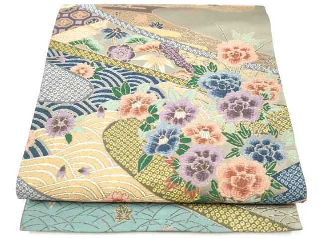 平和屋着物●西陣　白綾苑大庭　六通柄袋帯　松竹梅花文　金糸　正絹　逸品　CABI9180hy
