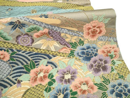 平和屋着物●西陣　白綾苑大庭　六通柄袋帯　松竹梅花文　金糸　正絹　逸品　CABI9180hy