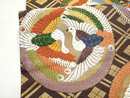 平和屋着物●六通柄袋帯　唐織　鳳凰丸文　金銀糸　正絹　逸品　CABI9182hy