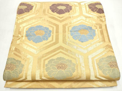 平和屋着物●全通柄袋帯　唐織　亀甲花文　正絹　逸品　CABI9184hy