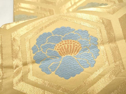 平和屋着物●全通柄袋帯　唐織　亀甲花文　正絹　逸品　CABI9184hy