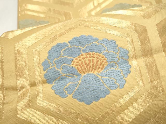 平和屋着物●全通柄袋帯　唐織　亀甲花文　正絹　逸品　CABI9184hy