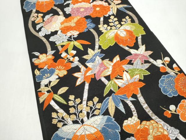 平和屋着物●六通柄　本袋帯　唐織　立涌草花文　黒地　金銀糸　正絹　逸品　CABI9185hy
