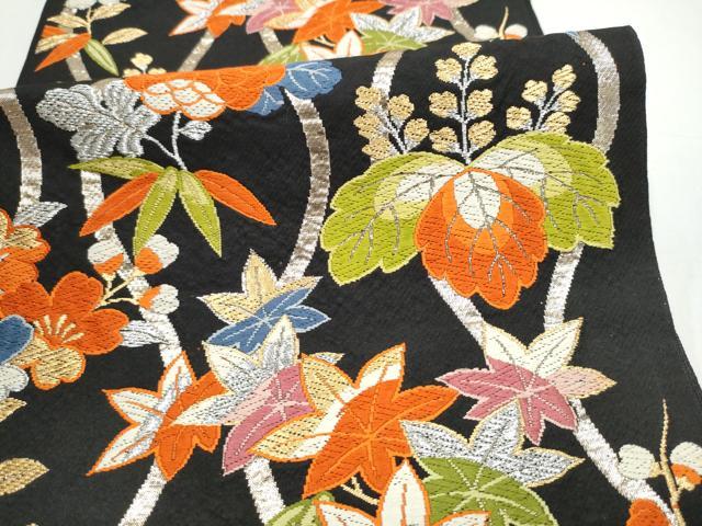 平和屋着物●六通柄　本袋帯　唐織　立涌草花文　黒地　金銀糸　正絹　逸品　CABI9185hy