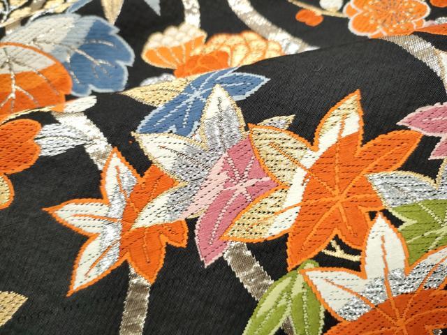 平和屋着物●六通柄　本袋帯　唐織　立涌草花文　黒地　金銀糸　正絹　逸品　CABI9185hy