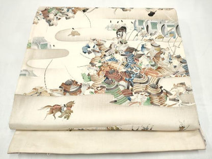平和屋着物●全通柄袋帯　戦国時代　武士　正絹　逸品　CABI9187hy