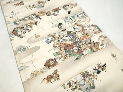平和屋着物●全通柄袋帯　戦国時代　武士　正絹　逸品　CABI9187hy