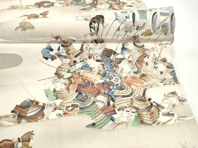 平和屋着物●全通柄袋帯　戦国時代　武士　正絹　逸品　CABI9187hy