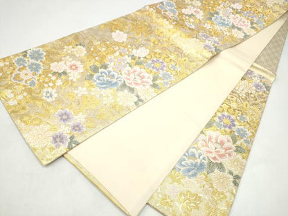平和屋着物●六通柄袋帯　唐織　草花文　金糸　正絹　逸品　CABI9188hy