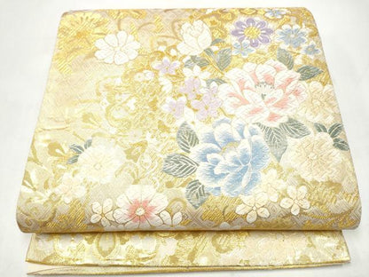 平和屋着物●六通柄袋帯　唐織　草花文　金糸　正絹　逸品　CABI9188hy