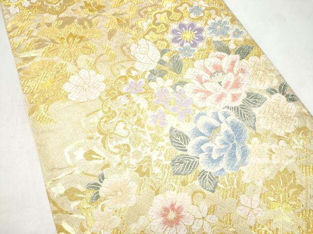 平和屋着物●六通柄袋帯　唐織　草花文　金糸　正絹　逸品　CABI9188hy