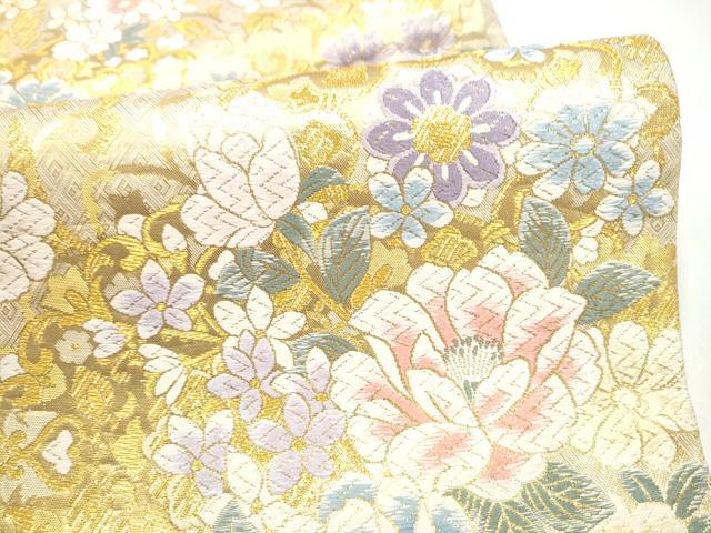 平和屋着物●六通柄袋帯　唐織　草花文　金糸　正絹　逸品　CABI9188hy