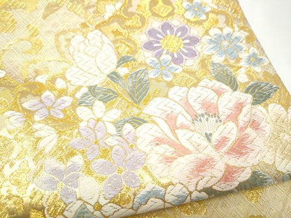 平和屋着物●六通柄袋帯　唐織　草花文　金糸　正絹　逸品　CABI9188hy