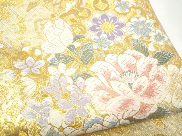 平和屋着物●六通柄袋帯　唐織　草花文　金糸　正絹　逸品　CABI9188hy