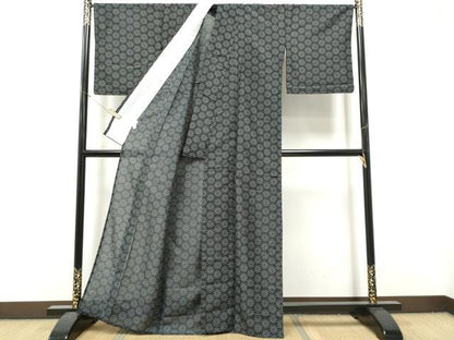 平和屋着物＊夏物　小紋　縦絽　菊　暈し染め　洗える着物　CABI9195hy