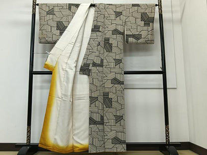 平和屋着物■上質な小紋　幾何学文　黒地　正絹　逸品　CABI9225ua