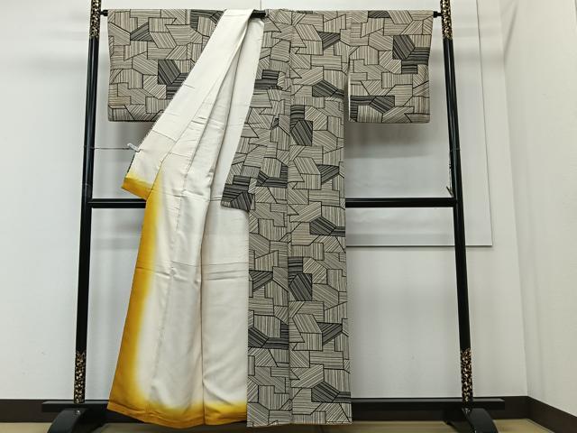 平和屋着物■上質な小紋　幾何学文　黒地　正絹　逸品　CABI9225ua