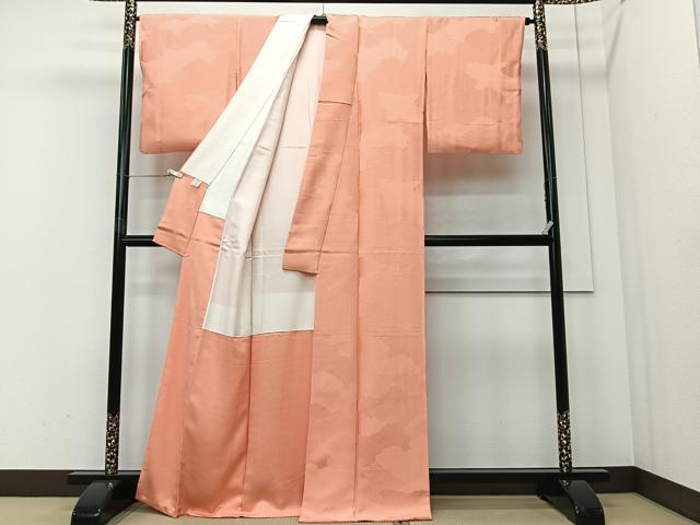 平和屋着物■上質な色無地　雲取り地紋　肉桂色　正絹　逸品　CABI9226ua