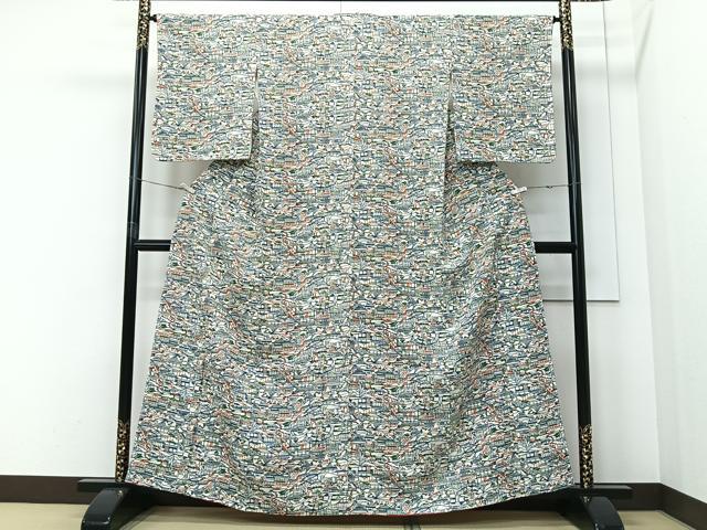 平和屋着物■上質な小紋　型染め　風景文　正絹　逸品　未使用　CABI9229ua