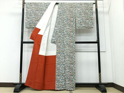 平和屋着物■上質な小紋　型染め　風景文　正絹　逸品　未使用　CABI9229ua