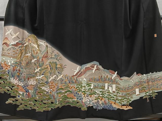 平和屋着物■豪華黒留袖　作家物　飛鶴風景文　暈し染め　正絹　逸品　CABI9235ua