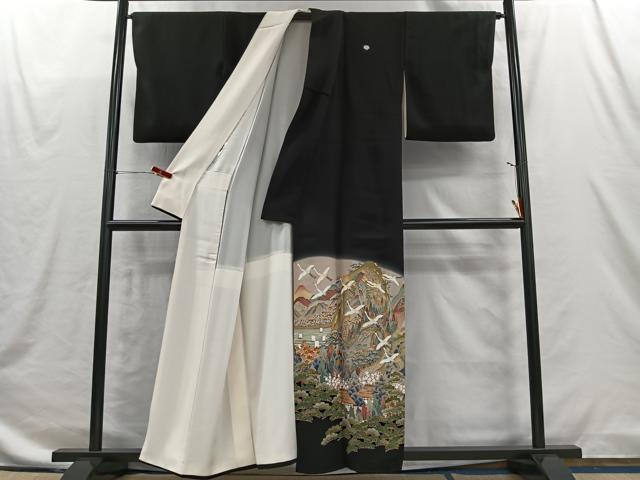 平和屋着物■豪華黒留袖　作家物　飛鶴風景文　暈し染め　正絹　逸品　CABI9235ua