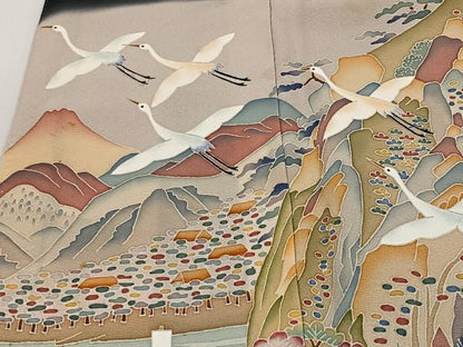 平和屋着物■豪華黒留袖　作家物　飛鶴風景文　暈し染め　正絹　逸品　CABI9235ua