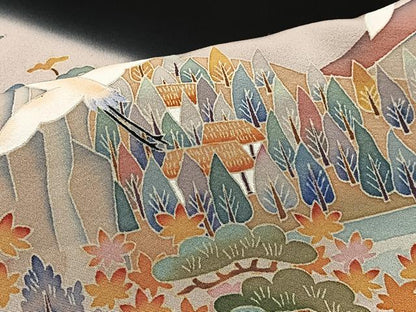 平和屋着物■豪華黒留袖　作家物　飛鶴風景文　暈し染め　正絹　逸品　CABI9235ua