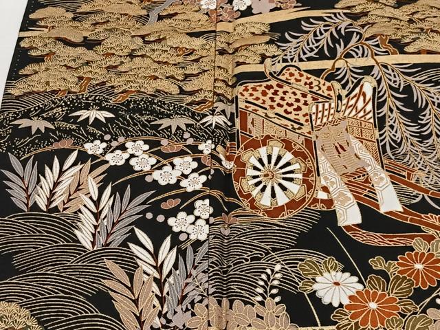 平和屋着物■豪華黒留袖　御所車草花文　金彩　正絹　逸品　CABI9245ua