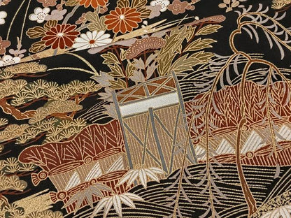 平和屋着物■豪華黒留袖　御所車草花文　金彩　正絹　逸品　CABI9245ua