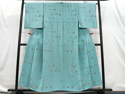 平和屋着物■上質な小紋　寿光織　吉祥文　花喰鳥　金糸　正絹　逸品　CABI9247ua