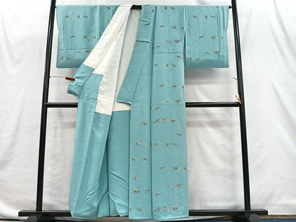 平和屋着物■上質な小紋　寿光織　吉祥文　花喰鳥　金糸　正絹　逸品　CABI9247ua