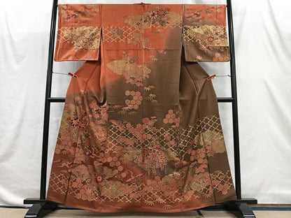 平和屋着物■訪問着　駒刺繍　飛鶴草花文　暈し染め　金彩　正絹　逸品　CABI9252ua