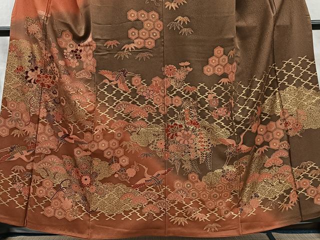 平和屋着物■訪問着　駒刺繍　飛鶴草花文　暈し染め　金彩　正絹　逸品　CABI9252ua