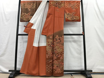 平和屋着物■訪問着　駒刺繍　飛鶴草花文　暈し染め　金彩　正絹　逸品　CABI9252ua