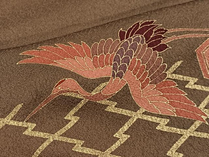 平和屋着物■訪問着　駒刺繍　飛鶴草花文　暈し染め　金彩　正絹　逸品　CABI9252ua