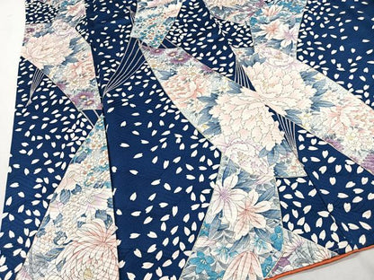 平和屋着物■上質な小紋　扇面草花文　金彩　正絹　逸品　CABI9256ua